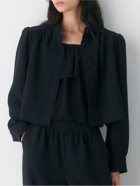 Aritzia Wilfred Black Cropped Button Jacket